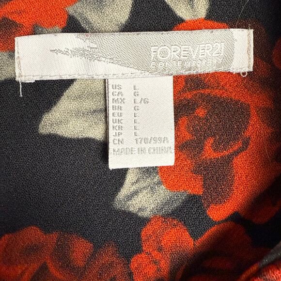 Black Red Rose Floral Mini Dress Size L Skater Romantic Grunge Forever 21 - Picture 5 of 5